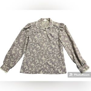 Vintage Lavender Colored Floral MJ Long Sleeve Blouse Size S